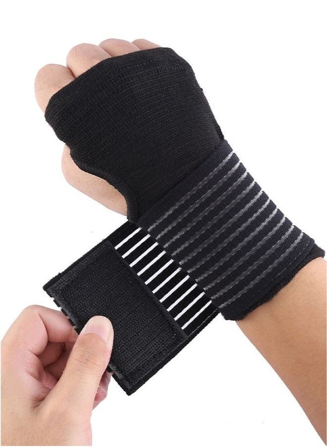 Generic 2Pcs Wrist Hand Brace Elastic Support with Adjustable Strap Ideal for Carpal Relief Tendonitis Sprains Injury or Sports Use no Metal bar Without inhibiting Flexibility Left Right Black  - Image 2