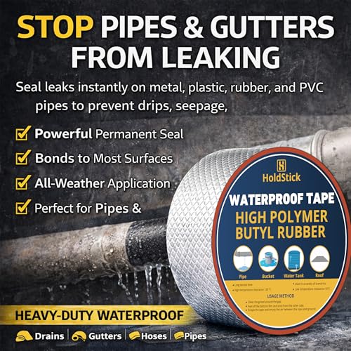 HoldStick Waterproof Butyl Tape – 50mm x 5M, Heavy Duty Aluminium Foil Repair Tape for Roof Leaks, Pipe Cracks, Window Gaps, Water Tanks, Boat Sealing, HVAC Insulation, Strong Adhesive – Pack of 1 - Image 4