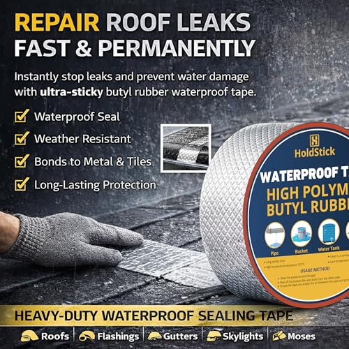 HoldStick Waterproof Butyl Tape – 50mm x 5M, Heavy Duty Aluminium Foil Repair Tape for Roof Leaks, Pipe Cracks, Window Gaps, Water Tanks, Boat Sealing, HVAC Insulation, Strong Adhesive – Pack of 1 - Image 3