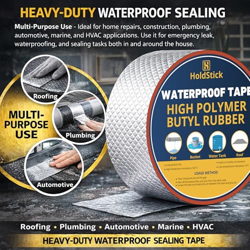 HoldStick Waterproof Butyl Tape – 50mm x 5M, Heavy Duty Aluminium Foil Repair Tape for Roof Leaks, Pipe Cracks, Window Gaps, Water Tanks, Boat Sealing, HVAC Insulation, Strong Adhesive – Pack of 1 - Image 2