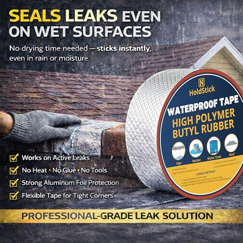 HoldStick Waterproof Butyl Tape – 50mm x 5M, Heavy Duty Aluminium Foil Repair Tape for Roof Leaks, Pipe Cracks, Window Gaps, Water Tanks, Boat Sealing, HVAC Insulation, Strong Adhesive – Pack of 1 - Image 5