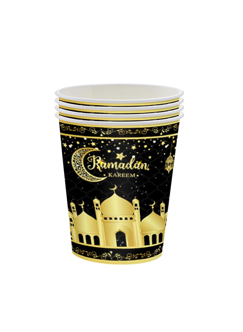 general 170 Pcs Ramadan Party Supplies Decorations For Home Eid Ramadan Mubarak Banner Black And Gold Plates And Napkins Set Disposable Paper Plates Napkins Banner Tablecloth For Ramadan Party Decorations - Image 4