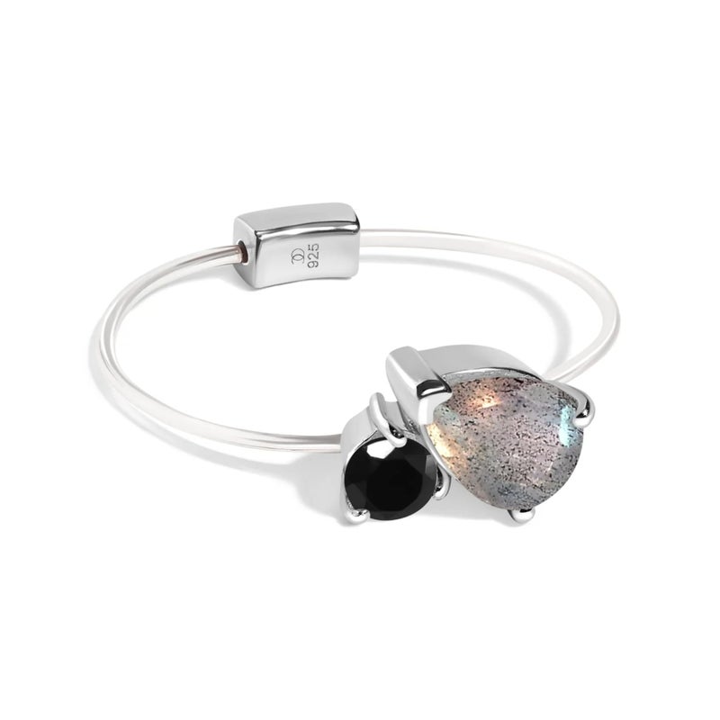 Moon Magic Amethyst Citrine Quartz Ruby Obsidian Labradorite Floating Gem Toi Et Moi Rings for women with Stretchy Invisible Band 925 Sterling Silver 18K Rose Yellow Gold Birthstone Rings