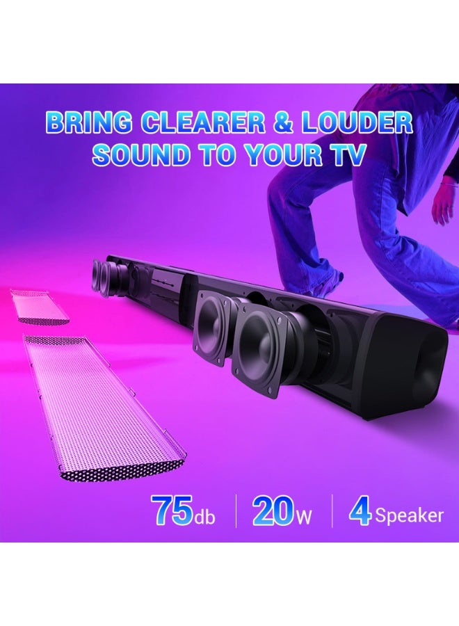 WALALLA Bluetooth Sound Bar for Smart TV, 55cm 20W Home Audio with 4 Speakers, 6 EQ Modes, Rechargeable TV Sound System, Supports AUX/SD/FM/RCA/TWS, Includes Remote Control - Image 2