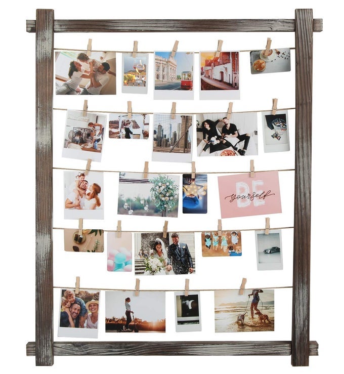 Photo Wall Display Picture Collage Frame Board for Multi Photo Display Wall Decor with 35 Clips Rustic Wood MK562B