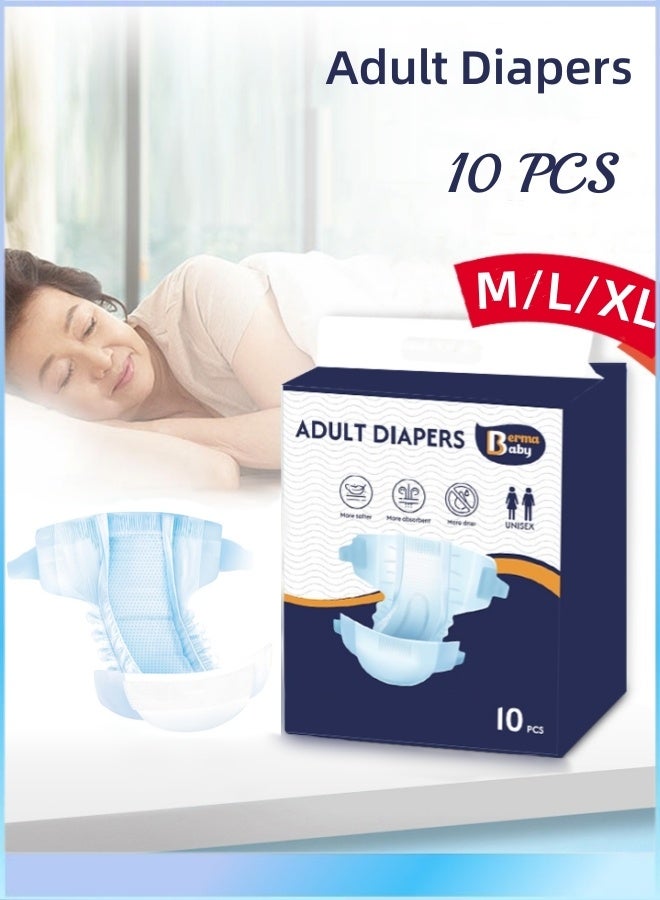 Berma Baby Adult Diapers,Daily Protective Underwear,Unisex Adult Incontinence Underwear, Disposable Adult Diaper For Men & Women,Maximum,Strong Absorption,Elastic Band,M/L/Xl,Suitable For Men,Women And The Elderly - 10 Count - Image 1