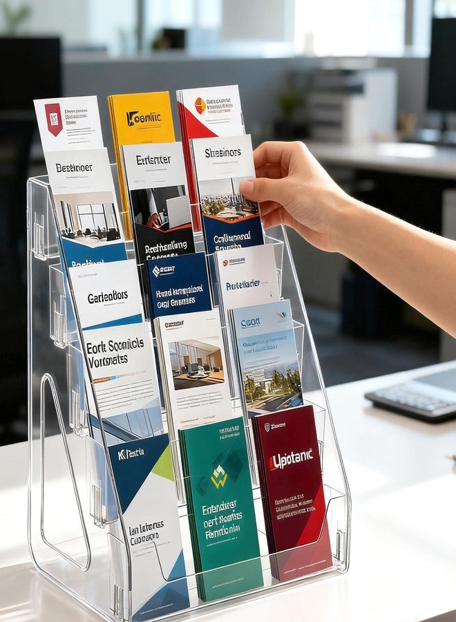 YEXEXINM 5 Tier Brochure Holder 12x13 Inch Acrylic Literature Display Stand Holds 3 Brochures in One Row Clear Pamphlet Holder Display Stand for Flyers Booklets Table Signs Office Home Store, Pack of 1 - Image 5