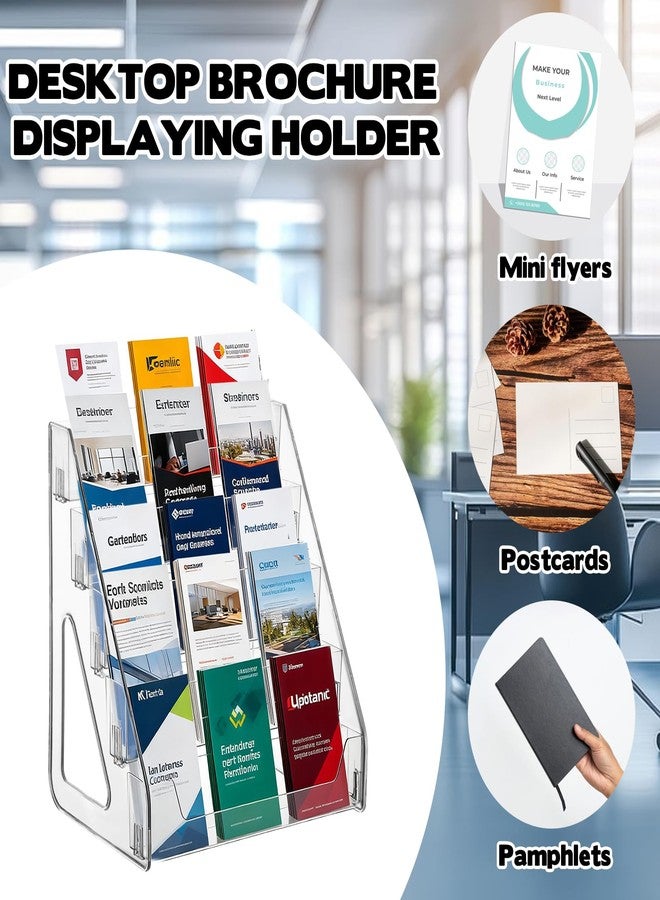 YEXEXINM 5 Tier Brochure Holder 12x13 Inch Acrylic Literature Display Stand Holds 3 Brochures in One Row Clear Pamphlet Holder Display Stand for Flyers Booklets Table Signs Office Home Store, Pack of 1 - Image 4