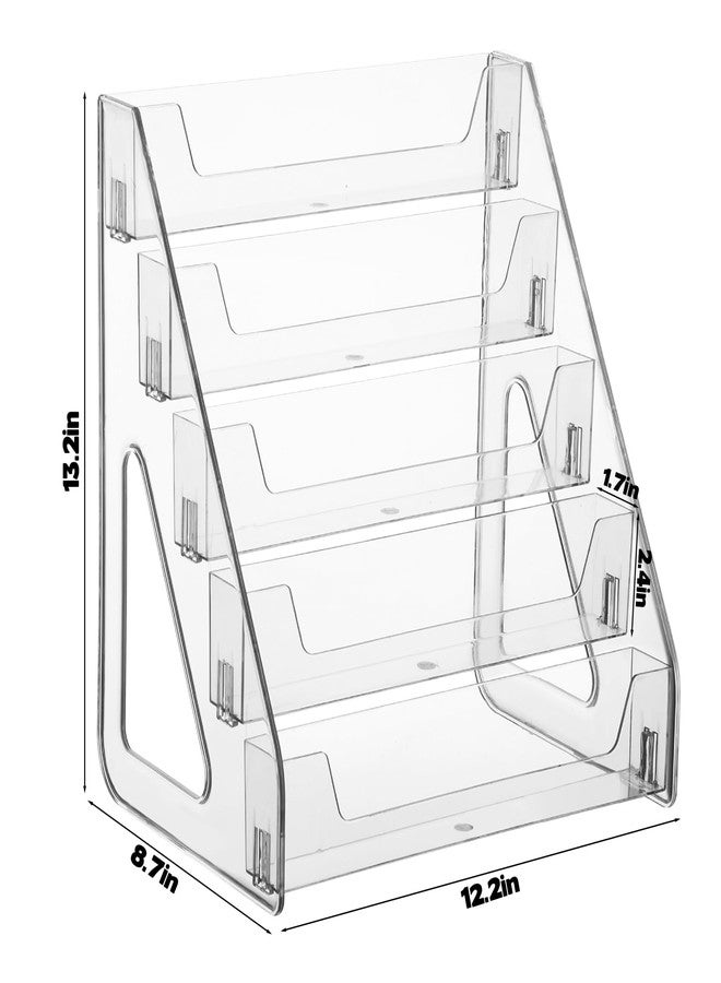 YEXEXINM 5 Tier Brochure Holder 12x13 Inch Acrylic Literature Display Stand Holds 3 Brochures in One Row Clear Pamphlet Holder Display Stand for Flyers Booklets Table Signs Office Home Store, Pack of 1 - Image 2