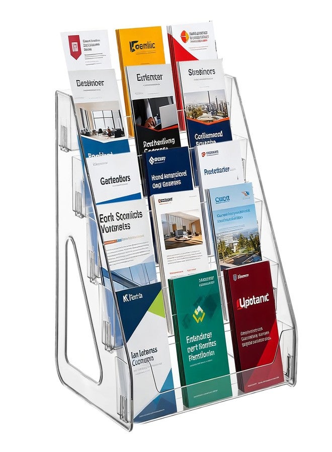 YEXEXINM 5 Tier Brochure Holder 12x13 Inch Acrylic Literature Display Stand Holds 3 Brochures in One Row Clear Pamphlet Holder Display Stand for Flyers Booklets Table Signs Office Home Store, Pack of 1 - Image 1