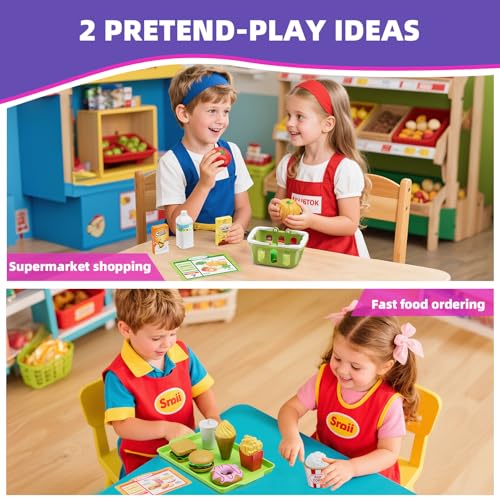 HYES Cash Registers for Kids Rechargeable Pretend Play Toys Supermarket Fast Food Restaurant Cashier Toy with Play Money Pretend Food Birthday Gifts for Kids Boy Girl Age 48 Pink - Image 5