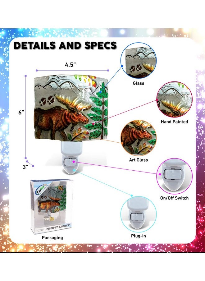 Puzzled Puzzled Elk Moose Night Light, Glass Art Plug in Decorative Socket Lamp Manual On & Off Portable Lights Stairway Hallway Bedroom Bathroom Nursery Kids Accessory Home & Kitchen Decor  - Image 2