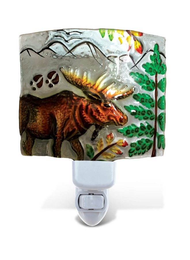 Puzzled Puzzled Elk Moose Night Light, Glass Art Plug in Decorative Socket Lamp Manual On & Off Portable Lights Stairway Hallway Bedroom Bathroom Nursery Kids Accessory Home & Kitchen Decor  - Image 1