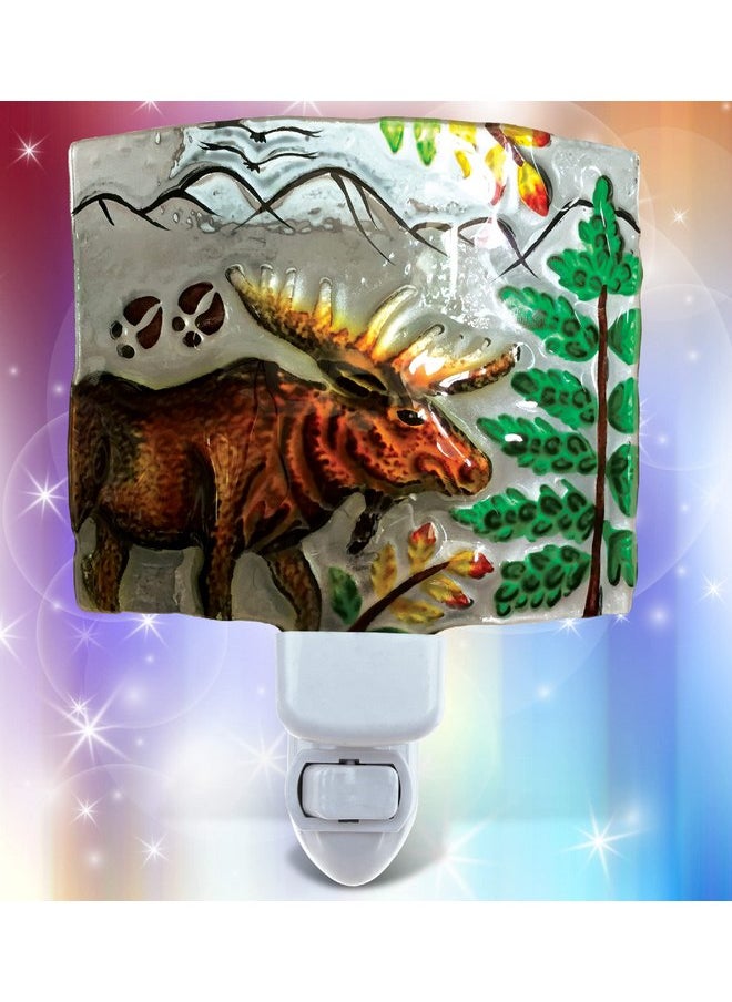 Puzzled Puzzled Elk Moose Night Light, Glass Art Plug in Decorative Socket Lamp Manual On & Off Portable Lights Stairway Hallway Bedroom Bathroom Nursery Kids Accessory Home & Kitchen Decor  - Image 4
