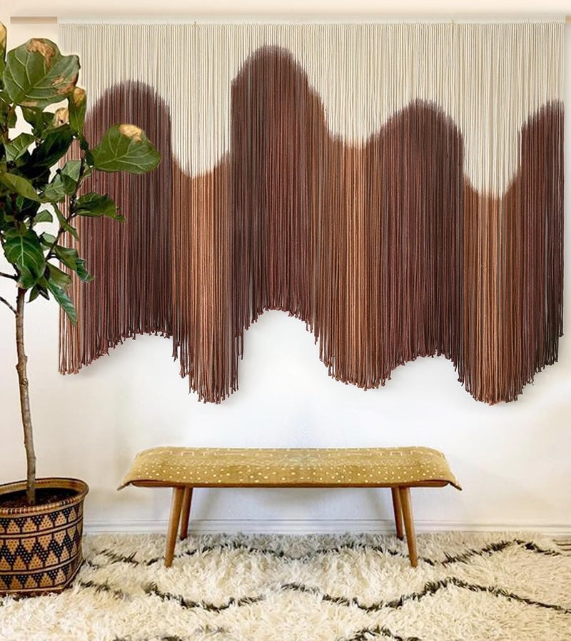IOWER KSA market popular practical build Macrame Wall Hanging Brown Dip-Dyed Large Handmade Macrame Cord Fiber Art Boho Wall Decor for Bedroom Living Room 57" W x 39" L Domestic distribution ready - Image 1