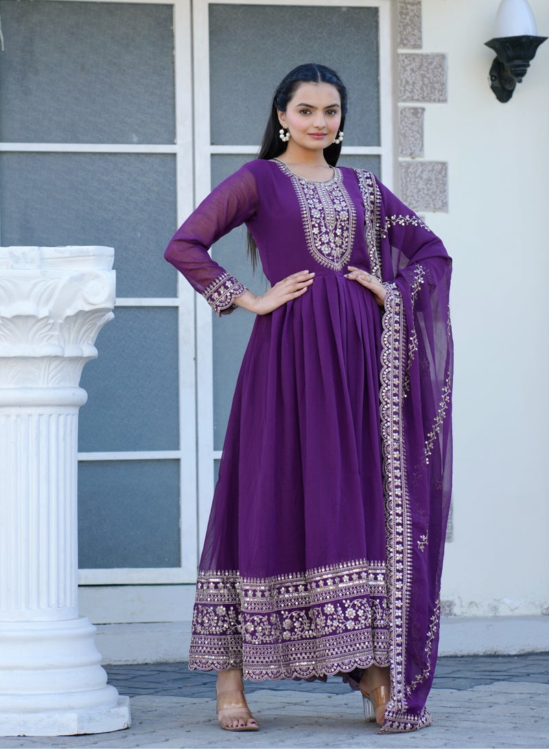 "Elegant Georgette Coding Sequence Embroidered Gown with Micro Inner & Matching Dupatta – Stylish, Comfortable, and Versatile" - Image 1