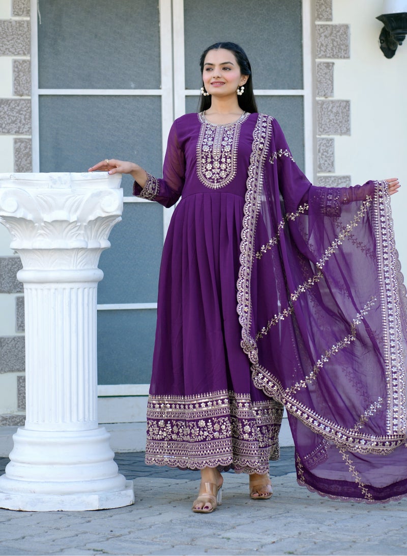 "Elegant Georgette Coding Sequence Embroidered Gown with Micro Inner & Matching Dupatta – Stylish, Comfortable, and Versatile" - Image 2