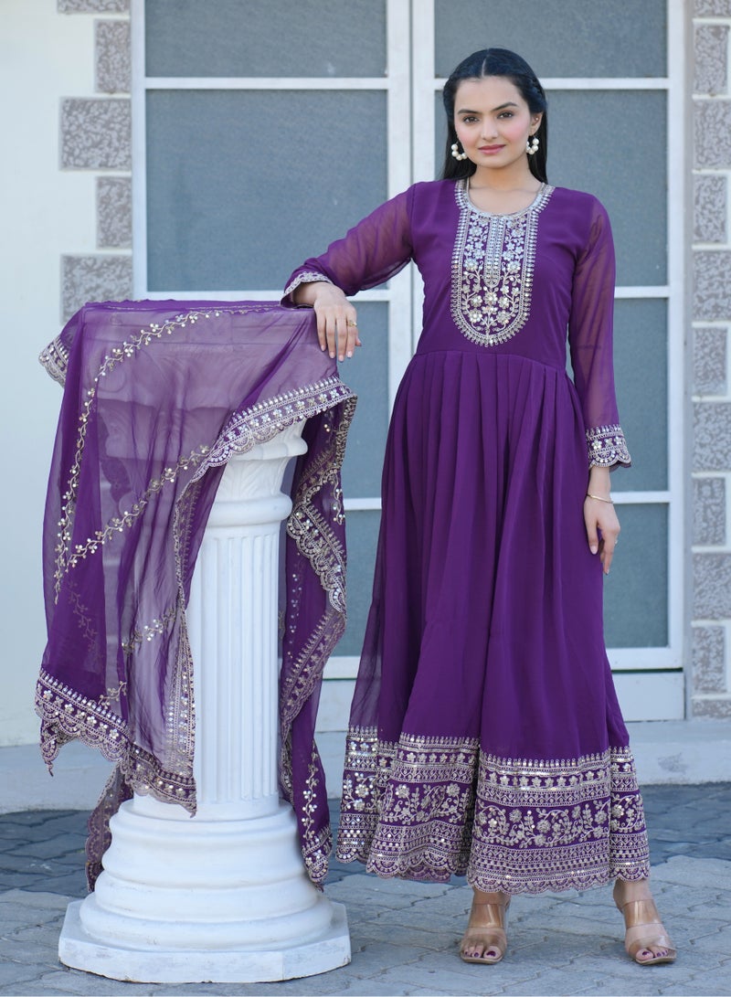 "Elegant Georgette Coding Sequence Embroidered Gown with Micro Inner & Matching Dupatta – Stylish, Comfortable, and Versatile" - Image 3