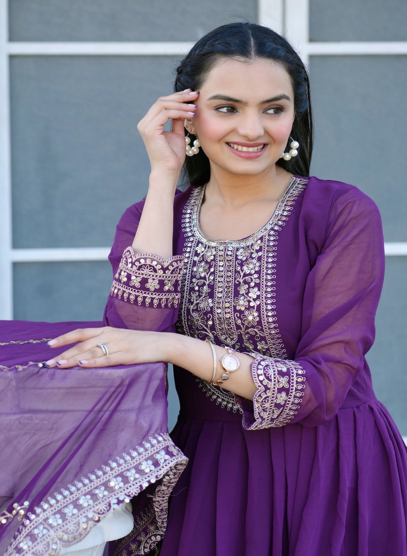 "Elegant Georgette Coding Sequence Embroidered Gown with Micro Inner & Matching Dupatta – Stylish, Comfortable, and Versatile" - Image 4