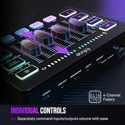 FIFINE Gaming Audio Mixer, Streaming RGB PC Mixer with XLR Microphone Interface, Individual Control, Volume Fader, Mute Button, 48V Phantom Power, for Podcast/Recording/Vocal/Game Voice-AmpliGame SC3 - Image 3