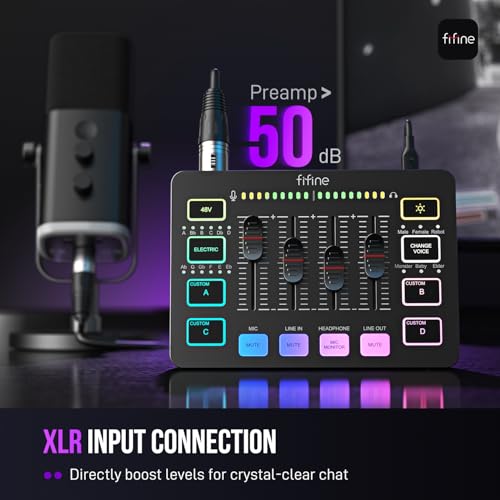 FIFINE Gaming Audio Mixer, Streaming RGB PC Mixer with XLR Microphone Interface, Individual Control, Volume Fader, Mute Button, 48V Phantom Power, for Podcast/Recording/Vocal/Game Voice-AmpliGame SC3 - Image 2