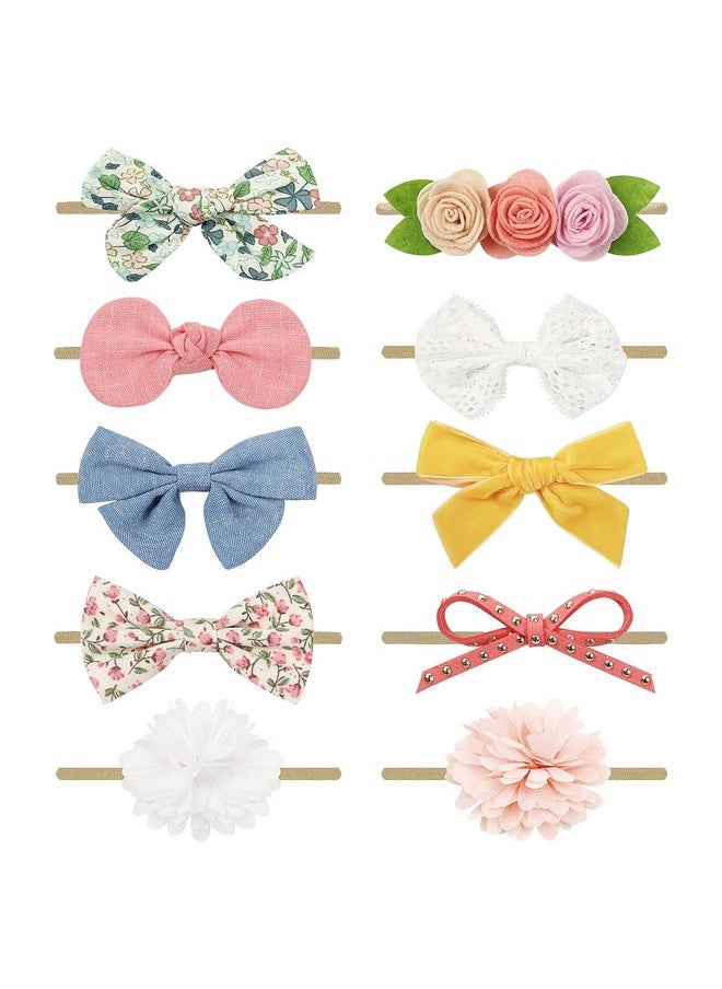 DRESHOW DRESHOW BQUBO Baby Girl Headbands with Bows Nylon Hairbands Handmade Hair Accessories for Newborn Infant Toddlers 10 Pack  - Image 1