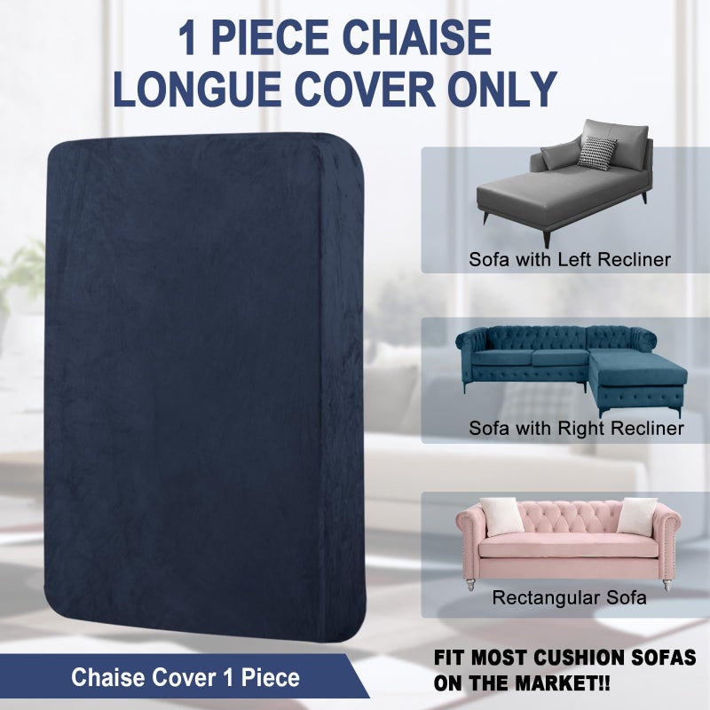 BT.WA Couch Cover 1 Piece Chaise Lounge Cover Velvet Sectional Couch Cushion Covers Separate L Shape Sofa Slipcovers Furniture Protector for Dogs Pets (Chaise or Sofa 3-Seater  Navy) - Image 4