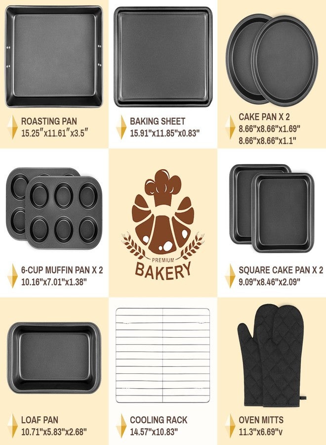 Gymdin 12PCS Nonstick Bakeware Set, Non-Toxic Carbon Steel Baking Pans Set with Wider Grip, Includes Roasting Pan, Cookie Sheet, Cake Pans, Muffin Pans, Cooling Rack, Oven Mitts, Easy Release - Image 3
