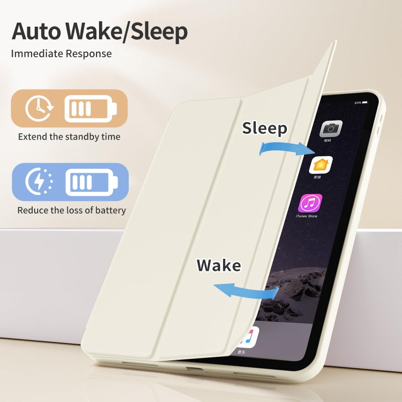 kenke Case for iPad (A16) 11 Inch 2025, iPad 10th Generation 10.9 Inch 2022, Slim Trifold Stand Case with Pencil Holder, Soft TPU Smart Back Cover, Auto Sleep/Wake, Cream White - Image 3