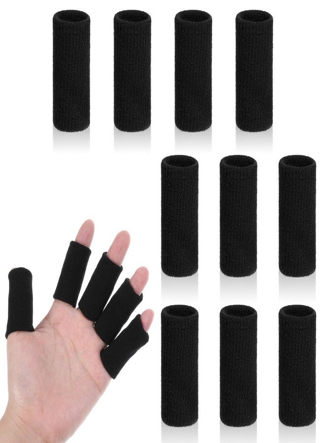 Dimeho 10 Pcs Finger Sleeves Protectors, Sport Finger Splints Elastic Thumb Splint Brace for Finger Support Finger Sleeves Compression Aid for Relieving Pain Arthritis Finger (Black) - Image 1