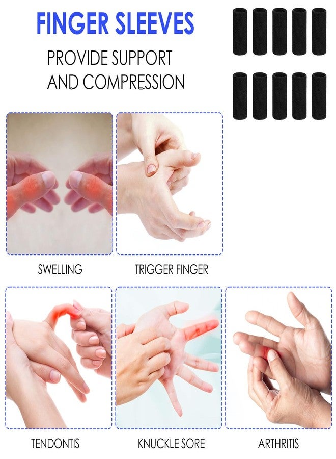 Dimeho 10 Pcs Finger Sleeves Protectors, Sport Finger Splints Elastic Thumb Splint Brace for Finger Support Finger Sleeves Compression Aid for Relieving Pain Arthritis Finger (Black) - Image 5
