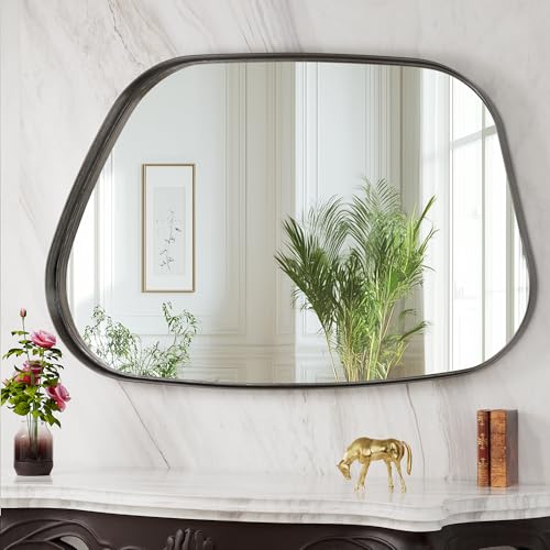 Coomily Irregular Wall Mirror 26x40 Bathroom Mirrors Asymmetrical Artistic Decorative for Living Room Bedroom Bathroom Hallway EntrywayTrapezoidBlack - Image 1
