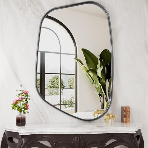 Coomily Irregular Wall Mirror 26x40 Bathroom Mirrors Asymmetrical Artistic Decorative for Living Room Bedroom Bathroom Hallway EntrywayTrapezoidBlack - Image 3