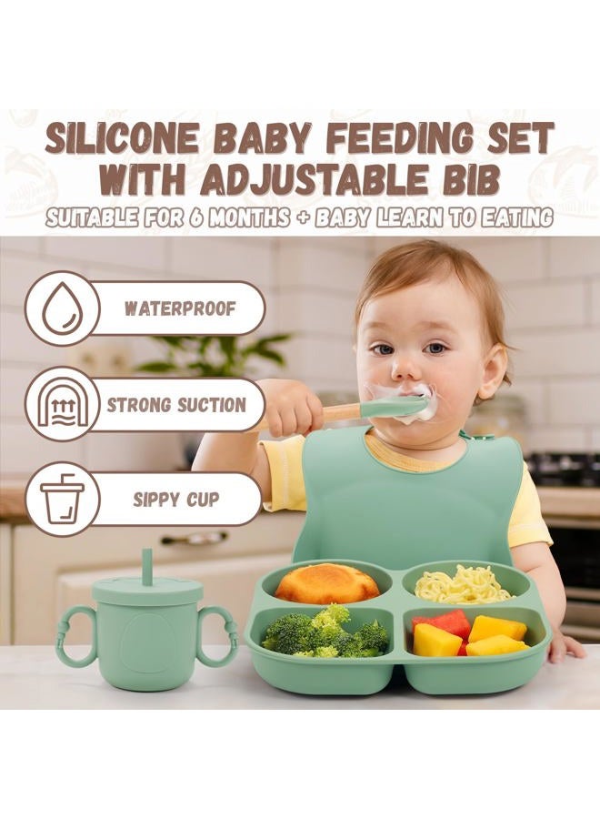 MIICASA Silicone Baby Feeding Set, Baby Led Weaning Supplies, Baby Food Tableware Silicone Suction Plate, Bowl, Spoons, Fork, Waterproof Bib, Cup & Complementary Food Cake Mold, Baby Eating Utensils - Image 3