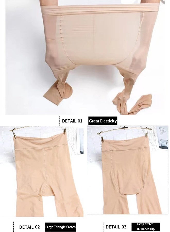 TAPIT 2Pack Oily Gloss Tights High Waist Sheer Women Pantyhose 360° Seamless Sheer Girls Stockings Women Tights with 3D Soft Top Footed Run Resistant for Daily Wear, One Size Beige - Image 2