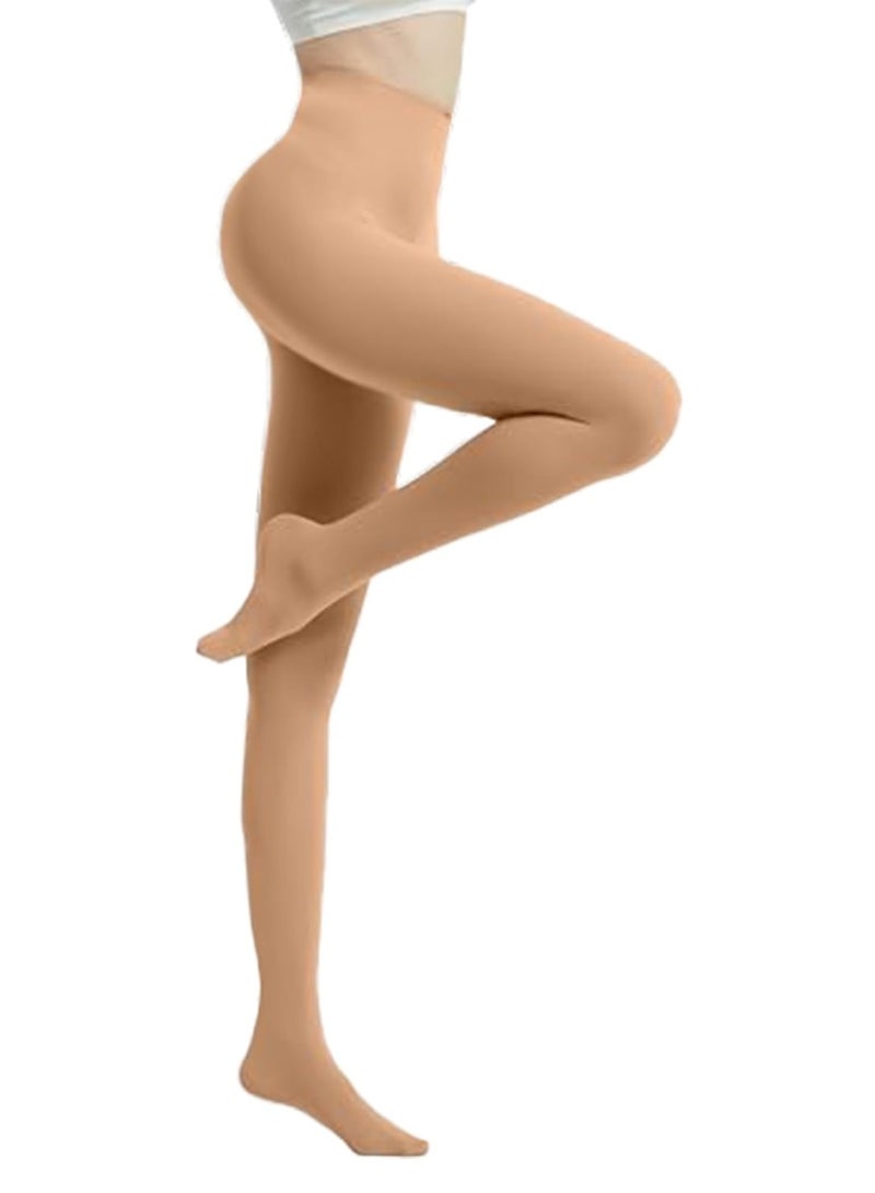 TAPIT 2Pack Oily Gloss Tights High Waist Sheer Women Pantyhose 360° Seamless Sheer Girls Stockings Women Tights with 3D Soft Top Footed Run Resistant for Daily Wear, One Size Beige - Image 5