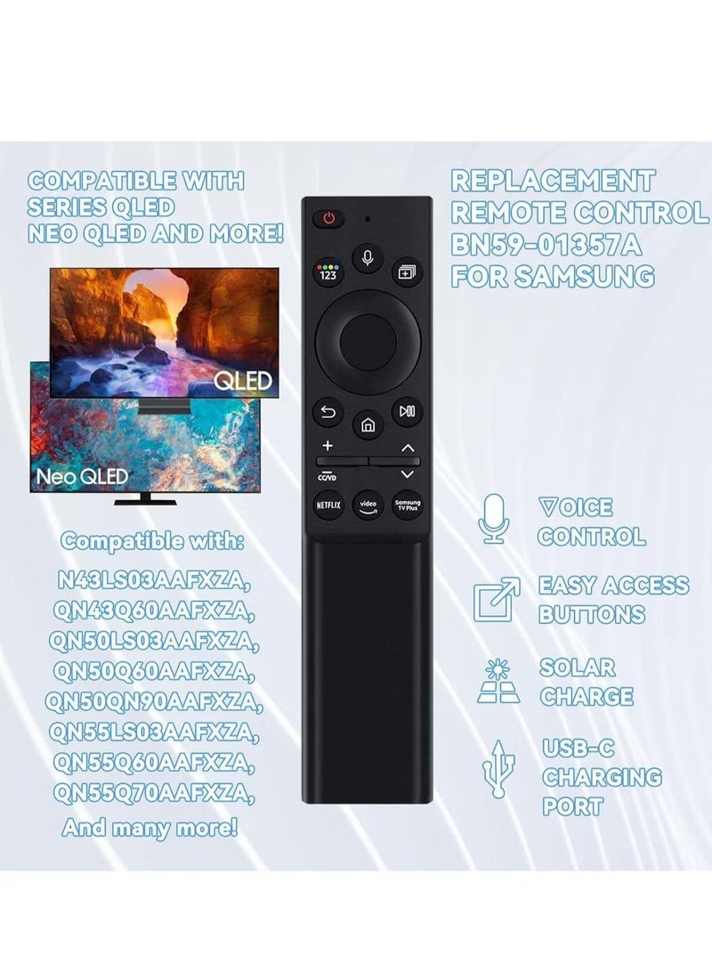 جهاز التحكم عن بُعد الصوتي الأصلي PopZa BN59-01357A – شحن شمسي وقابل لإعادة الشحن عبر USB-C بديل لتلفزيونات سامسونج الذكية 2021-2023، متوافق أيضًا مع BN59-01358F، تصميم مريح مع أزرار وصول سريع للتنقل السلس - Image 3