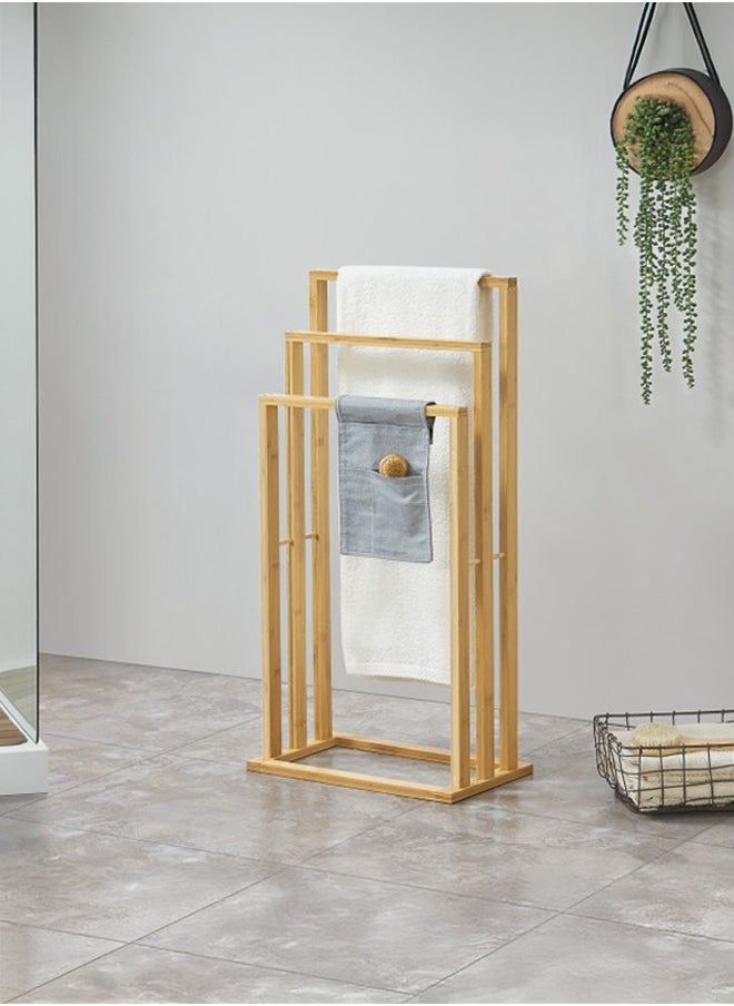 Cady One 3 Tier Towel Holder Made of Natural Bamboo, Bathroom Towel Rack with Sturdy Non-Slip Base  - Image 3