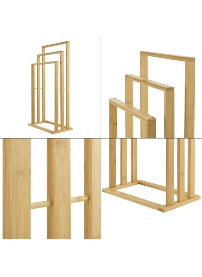 Cady One 3 Tier Towel Holder Made of Natural Bamboo, Bathroom Towel Rack with Sturdy Non-Slip Base  - Image 5