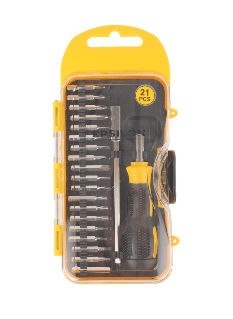 Epsilon - 21 Pieces Precision Screwdriver Bit Set- EPSRS1576/ Versatile and Highly Durable, Includes 19 4x28mm, Philips, Hex, Torx Bits, Slotted, 4 Connecting Rods and Screwdriver Handle - Image 1