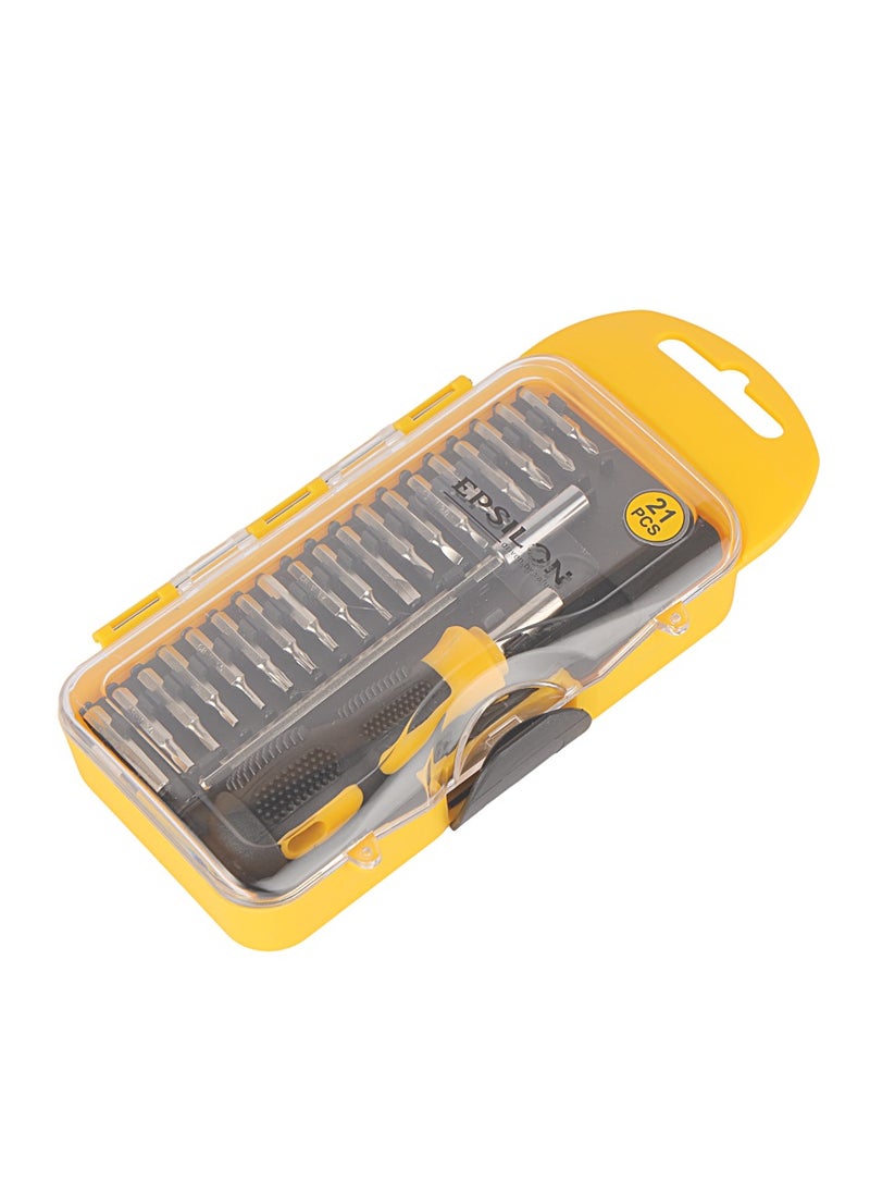 Epsilon - 21 Pieces Precision Screwdriver Bit Set- EPSRS1576/ Versatile and Highly Durable, Includes 19 4x28mm, Philips, Hex, Torx Bits, Slotted, 4 Connecting Rods and Screwdriver Handle - Image 1