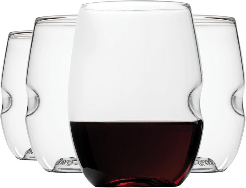 govino كأس النبيذ الأصلي المقاوم للكسر – قابل لإعادة الاستخدام، آمن للاستخدام في غسالة الأطباق، خالٍ من مادة BPA، متين، شفاف بلوري، كؤوس نبيذ أحمر بدون ساق للاستخدام الداخلي والخارجي واليومي | سعة 16 أونصة لكل كأس | مجموعة من 4. - Image 1