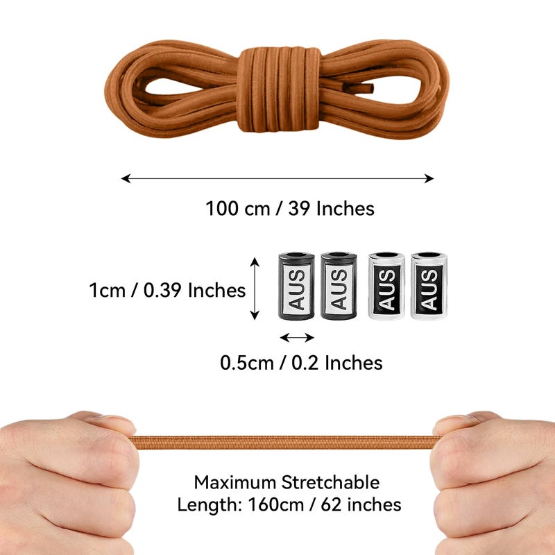 YLOKO 2 Pairs No Tie Elastic Shoelaces - Brown | Oval Tieless Shoe Laces | Stretch Shoe Strings for Adults & Kids Sneakers, Work Boots, Athletic Shoes - Image 4