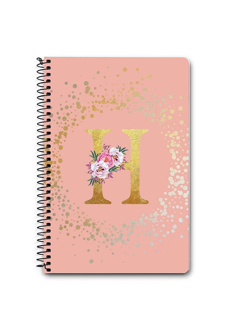 Designer A5 Spiral Notebook Memo Notepad Journal - Custom Monogram Initial Letter Floral Pattern Alphabet - H - Rose Pink