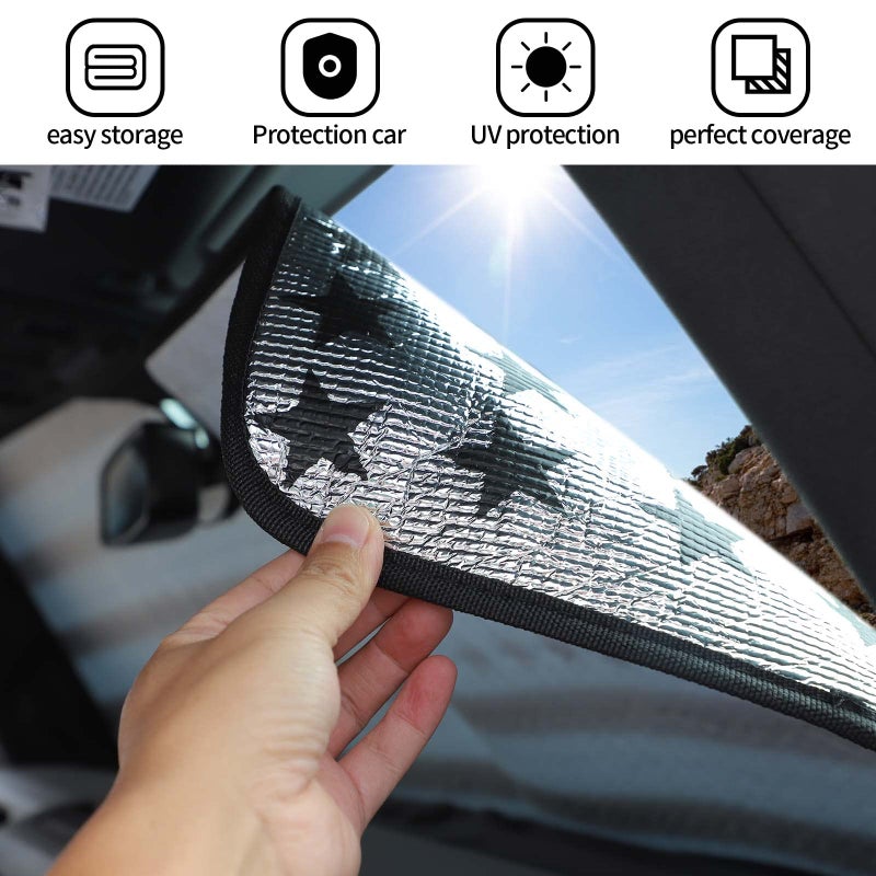 JWWY Windshield Sunshade Window Sun Shade for 2021-2025+ Ford Bronco Sport Accessories,Foldable Sun Shield Upgrade Reflective Polyester Cover Block Heat and Block UV Rays US Flag - Image 5