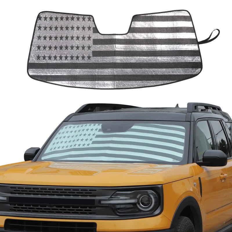 JWWY Windshield Sunshade Window Sun Shade for 2021-2025+ Ford Bronco Sport Accessories,Foldable Sun Shield Upgrade Reflective Polyester Cover Block Heat and Block UV Rays US Flag - Image 1