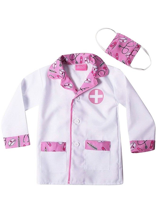 Storybook Wishes Kids Doctor Coat & Face Mask For Kids Doctor Costume ; Doctor Dress Up For Kids ; Pink And White Size 68  - Image 2