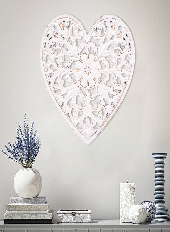 HOTBEST Wooden Wall Decor Floral Hollow Carved Wall Panel Hanging Decor Rustic Art Sculpture Home Ornament for Hallway Bedroom Living Room Cafe Office (Heart Shape 30 * 30cm) - Image 1