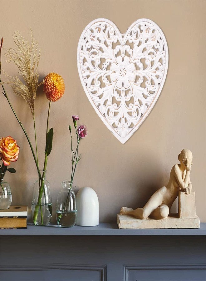 HOTBEST Wooden Wall Decor Floral Hollow Carved Wall Panel Hanging Decor Rustic Art Sculpture Home Ornament for Hallway Bedroom Living Room Cafe Office (Heart Shape 30 * 30cm) - Image 3