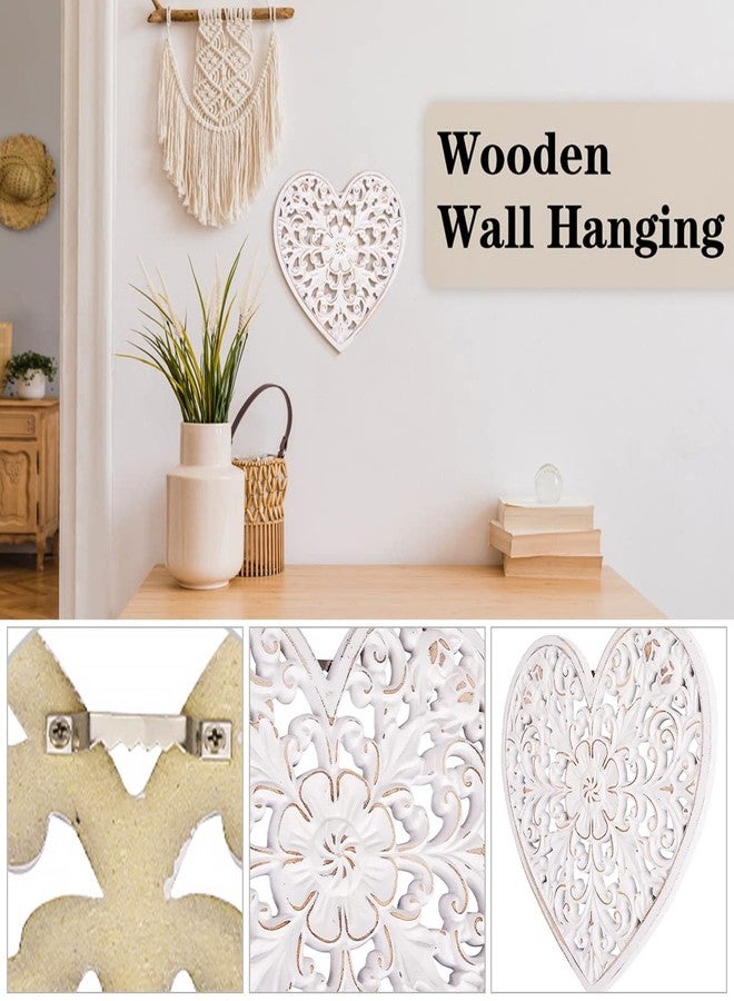 HOTBEST Wooden Wall Decor Floral Hollow Carved Wall Panel Hanging Decor Rustic Art Sculpture Home Ornament for Hallway Bedroom Living Room Cafe Office (Heart Shape 30 * 30cm) - Image 2
